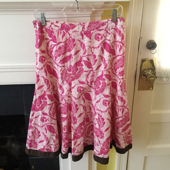 Old Navy Y2K Floral Midi Trumpet Skirt Cotton Pink Brown - Sz 6 - Picture 4 of 8